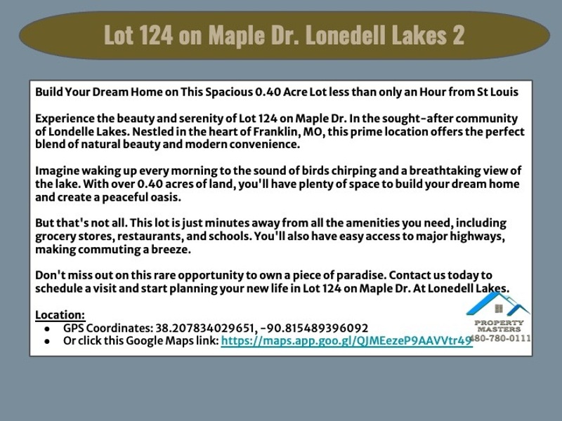0.40 Acre Lot in Lonedell Lakes, Franklin, Missouri Listed on